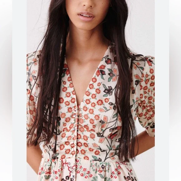BA&SH Ganiela Mixed-Print Floral Button-front Mini Dress - Picture 6 of 12